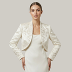Ivory Satin Bridal Bolero with Floral Embroidery