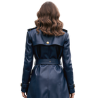 The Kensington Double-Breasted Navy Blue Leather Trench Coat | Statement Outerwear