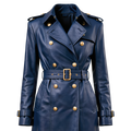 The Kensington Double-Breasted Navy Blue Leather Trench Coat | Statement Outerwear