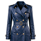 The Kensington Double-Breasted Navy Blue Leather Trench Coat | Statement Outerwear