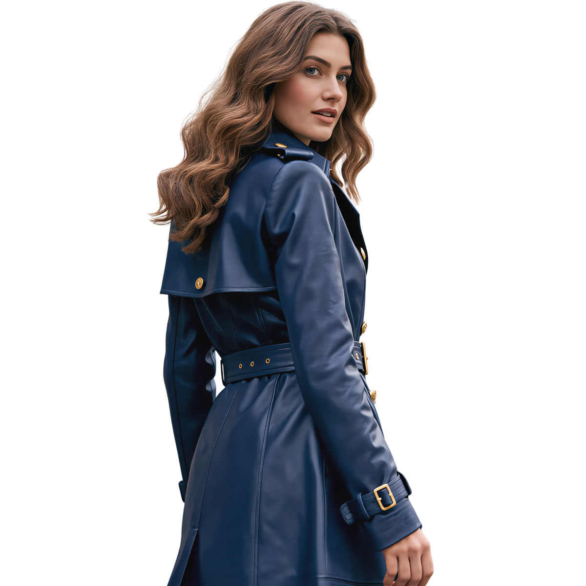 The Kensington Double-Breasted Navy Blue Leather Trench Coat | Statement Outerwear