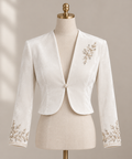 White Velvet Bridal Bolero with Pearl Embellishments