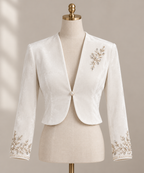 White Velvet Bridal Bolero with Pearl Embellishments