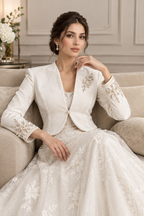 White Velvet Bridal Bolero with Pearl Embellishments