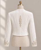 White Velvet Bridal Bolero with Pearl Embellishments